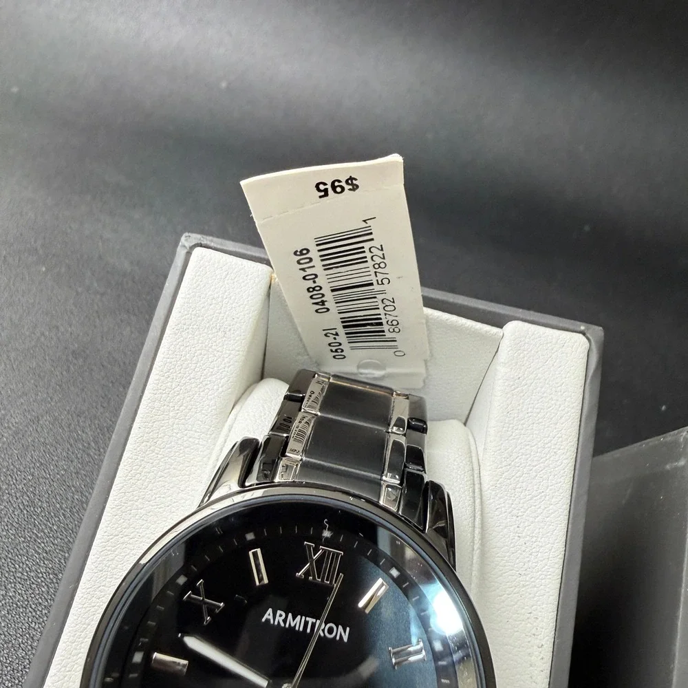 MSRP $95 Armitron Mens 20/4935TB Day/Date Black/Silver‎ Tone Bracelet Watc